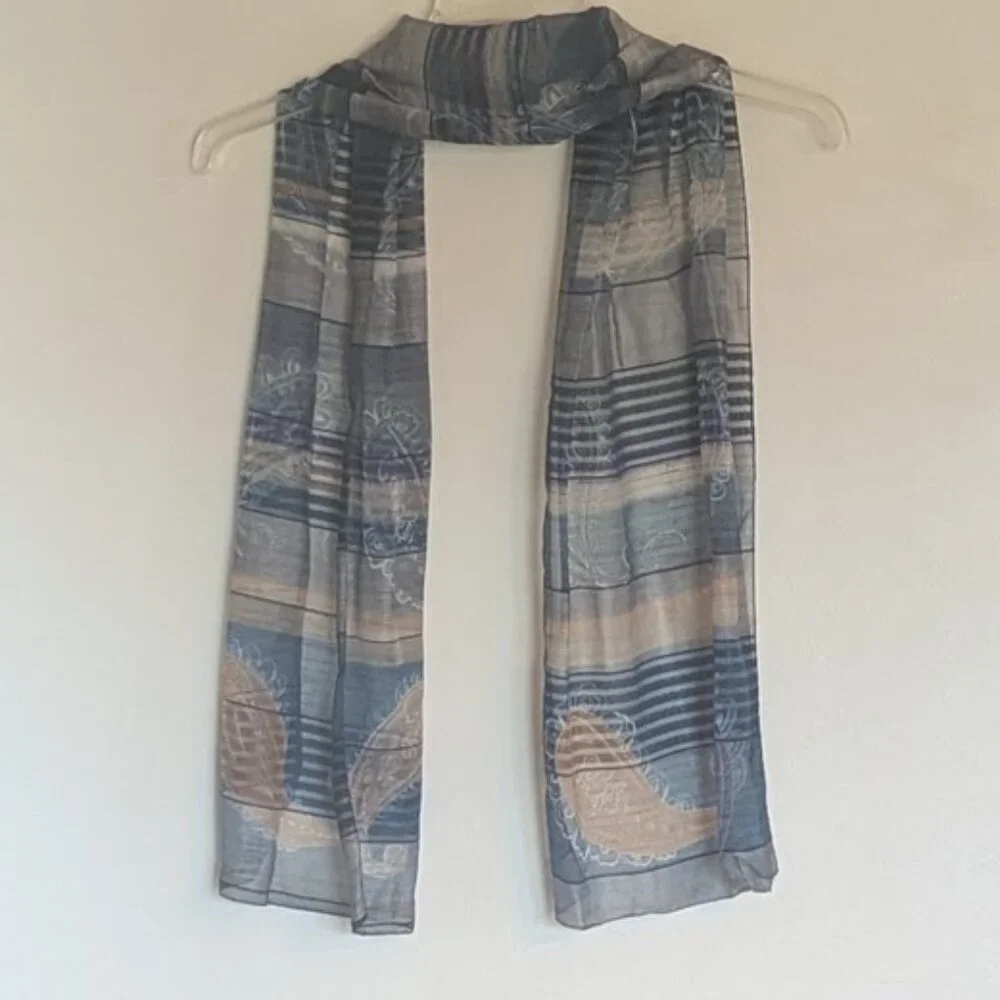 Blue & Grey Paisley Striped Scarf | 15" x 60" - Picture 2 of 5